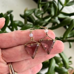 J Crew earrings, pink/mauve in gold setting with French wires